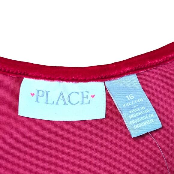 The Childrens Place Velour Skater Dress Girls 16 (XXL) Red Long Sleeve Christmas - Picture 7 of 8